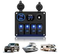 Pannello Interruttori Barca, 4 Canali Set Pannello Interruttori 12V/24V per Marine Impermeabile con Doppia Presa USB 3,1A e Pulsanti per Presa Accendisigari per Imbarcazioni Marine Camion Auto