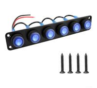 Pannello interruttori in alluminio 12V LED Rocker per barca (6 blu) | Piastra frontale in alluminio, corpo in ABS, costruzione, resistente, installazione a lunga durata