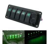 Pannello Interruttori LED 5 Gang 12/24V Con USB Dual Verde Toggle ON OFF Van RV