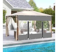 Pannello laterale in tela cerata trasparente impermeabile con porta con cerniera resistente in PVC per patio, gazebo, portico, 2 zip, 3,8 m x 2,5 m, copertura grigia con occhielli