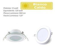 Pannello led slim incasso bordo in vetro tondo 12 watt luce calda 3000k 960lm