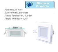 Pannello led slim incasso bordo vetro quadrato 24 watt luce bianca fredda 6500k