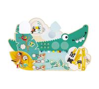 Janod Busy Board Croco-Lavagna Tema Animali della giungla-14 attività Bambine-Sviluppa la motricità fine-Giocattolo in Legno FSC-da 18 mesi-J08280, Colore Verde, J08280