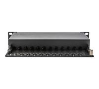 DIGITUS Pannello patch Cat-6A, 12 porte, Prese RJ45, Rack mount 10 pollici, 1U, Pannello di distribuzione LSA, Schermato, Nero