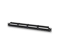 Pannello patch 24 porte RJ45 Cat.6 UTP 19" 1U, con doppie connessioni IDC, ideale per reti e ottimizzazione dello spazio.