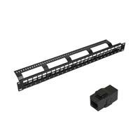 Pannello patch di rete non schermato UTP a 24 porte, 1U, montato su rack, 1U, con braccio posteriore di gestione dei cavi vuoto per pannello trapezoidale in linea Cat 5e/Cat 6/Cat 6A (UTP Cat 5e)