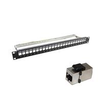 Pannello patch di rete schermato FTP a 24 porte, vuoto, montato su rack, 48 cm, vuoto, 1U, con vassoio per jack Keystone in linea Cat 5e/Cat 6/Cat 6A, telaio di distribuzione modulare (pannello patch