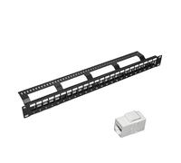 Pannello patch di rete UTP a 24 porte non schermato, montato su rack, 1U da 19", con braccio di gestione cavi posteriore vuoto per pannello Keystone in linea Cat 5e/Cat 6/Cat 6A (UTP Cat 3 bianco)