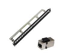 Pannello patch di rete vuoto schermato FTP a 24 porte montato su rack 19" 1U con braccio di gestione cavi posteriore per Cat 5e/Cat 6/Cat 6A (FTP Cat 5e)