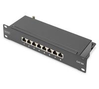 DIGITUS Pannello Patch Cat 6A - 8 Porte - Prese RJ45 - Montaggio a Rack da 10 Pollici 1U - Pannello di distribuzione LSA - schermato - Nero