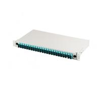 Pannello patch FO con attrezzatura 19'' 1U, 24x SC dx, OM3, adattatori, retrattile, grigio