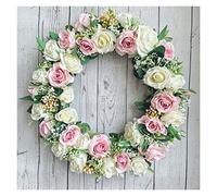 Pannello per parete con erba artificiale, Ghirlanda di fiori artificiali rosa estivi con foglie verdi eucalipto for porta d'ingresso(35cm)