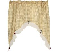 Pannello per porta ad arco in cotone e poliestere, motivo scozzese giallo, 130 x 90 cm, decorazione rustica per la casa con accenti di ciliegie, ideale per finestre e porte