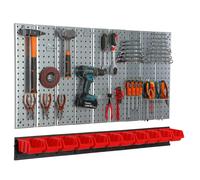 Pannello portautensili 117x72cm Sistema di stoccaggio metallo 11 scatole rosso