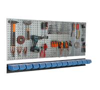 Pannello portautensili 156x72cm Sistema di stoccaggio in metallo 14 scatole blu
