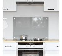 Pannello posteriore cucina grigio chiaro 80x50 cm in vetro temperato con 4 fori preforati, resistente al calore e facile da pulire, ideale per cucine moderne