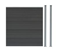 Pannelli Recinzione x2 + 3 Pali LED in Alluminio Grigio Doppia Finitura Effetto Legno PVC 185x180cm Recinto da Giardino Patio Privacy Esterno Solare
