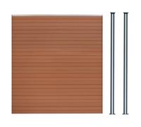 Pannello Recinzione + 2 Pali Alluminio LED Marrone Doghe PVC 185cm