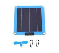 Pannello solare bifacciale trasparente con due porte di ricarica USB e ventola di raffreddamento per ideale per avventure all'aria aperta, design leggero, finitura blu (blu)