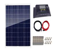 Pannello Solare da 100 Watt + regolatore di Carica PWM con Display LCD da 20 A + staffe di Montaggio a Z + Adattatore per Cavo Solare da 5 m per Kit Barca Camper Fuori Rete