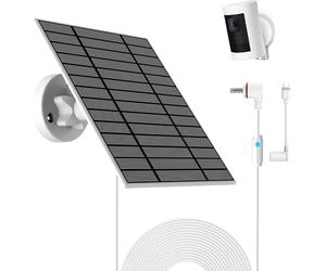 Pannello solare da 6 W compatibile con Ring Spotlight Cam Plus/Pro e Stick Up Cam, caricabatterie solare per Ring Cam con spia luminosa, cavo da 4M, pannello solare IP66, porte USB-C e DC3,5 mm.
