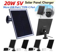 Pannello solare montato da 20 W 5 V Porta micro USB e USB-C Caricatore da pannello solare Pannello di ricarica solare impermeabile IP65 per telecamera di sicurezza