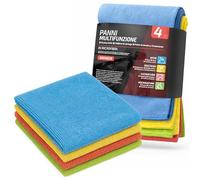 Panni auto in microfibra 4 pz 40x40 cm per vetri, lucidatura e asciugatura | Assorbe 8 volte il proprio peso - Resiste a 300 lavaggi - Non graffia la vernice - Bordo rifinito