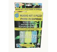 BerniGroup Nuovo Kit 5 Pezzi Panni in Bamboo Ecologici Antibatterici Superassorbenti 3 Panni Multiuso 1 Panno Pavimenti 1 Panno Occhiali