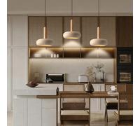 PANNN Lampadario Legno LED Lampada A Sospensione Giapponese Wabi-Sabi Lampada Tavolo Da Pranzo Vintage Paralume Rotondo In Travertino Giallo Adatta Per Comodino Sala Da Pranzo Cucina Soggiorno(A2)