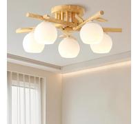 PANNN Moderna Lampada Da Soffitto Semi-incassata Lampada A Sospensione Con Globo In Vetro E27 Lampada Da Camera Da Letto Vintage Soffitto In Legno Adatta Per Soggiorni Cucine Sale Da Pranzo(65*27cm)