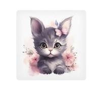 Panno adesivo per fotocamera con piccolo gatto e fiore, quadrato, magico, autoadesivo, per obiettivo della fotocamera, antigraffio, protezione per obiettivo, borsa per il trucco, 35,1 x 35,1 cm,