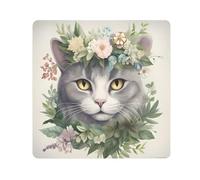 Panno adesivo per fotocamera, motivo gatto grigio e fiore, quadrato magico autoadesivo per obiettivo della fotocamera, protezione antigraffio per obiettivo, borsa per il trucco, 35 x 35 cm,