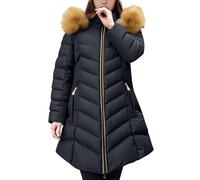 Panno di pane ispessito delle donne Caldo Inverno Faux Tinta unita Imbottito Plus Size Media Lunghezza Outwear Cappotto Giacca 2025, Nero , L
