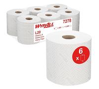 Panno in Carta per la Pulizia e la Manutenzione Wypall L20 7278 - Rotoli a Erogazione Centrale a 2 Veli - 6 Rotoli X 400 Panni in Carta Bianchi (Totale 2.400)