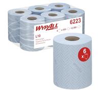 Panno in carta per uso igienico e alimentare WypAll® L10 6223 - Rotolo azzurro a dispensazione centrale a 1 velo - 6 rotoli a dispensazione centrale x 430 panni di carta (totale 2.580)