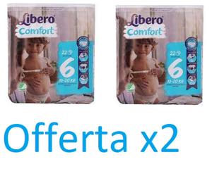 Pannolini Libero Comfort 6 per Bambini 13-20kg - 22 Pezzi Offerta 2 confezioni