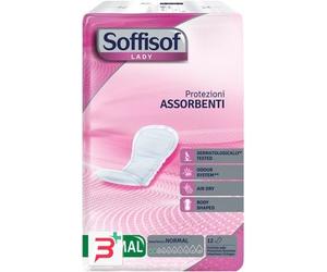 PANNOLONE PER INCONTINENZA CON PROTEZIONI DISCRETE MORBIDE E ANATOMICHE CON NUCLEO SUPER ASSORBENTE E UNO SPECIALE FILTRANTE ESTERNO TRASPIRANTE SOFFISOF LADY NORMALE 12 PEZZI