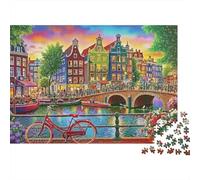 Panorama Canale Amsterdam Puzzle 1000 Pezzi Carta per Adulti Vista Sera Colorata Gioco di Puzzle 1000 Pezzi Relax Decorazione Casa Regalo 38x26cm/1000pcs