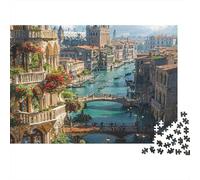 Panorama Canali Veneziani Puzzle 1000 Pezzi Carta per Adulti Scorcio Fluviale Gioco di Puzzle 1000 Pezzi Relax Interazione Famiglia 52x38cm/1000pcs