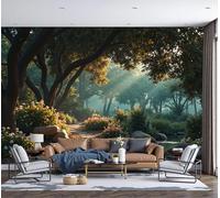 Panorama Carta Da Parati Giallo-Verde La Luce Del Sole Bagna La Foresta 250x175cm Decorazione Da Muro Xxl Poster Gigante Design Cameretta Paesaggio 3D Effetto 3D Per Soggiorno,Camera Da Letto