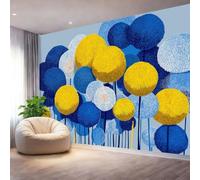 Panorama Carta da Parati Murale 250 x 175 cm, Astratto Dente Di Leone Sfera Linea Carta da Parati Fotografica Blu Giallo Murale Adesivo da Parete Poster Effetto 3D Decorazione Soggiorno