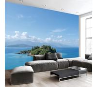 Panorama Carta Da Parati Murale 250 X 175 Cm, Parati Murali Isola Tranquilla, Murales Paesaggio Con Orizzonte Sulla Spiaggia, Poster Con Effetto 3D Decorazione Soggiorno Camera Letto Sala Ufficio