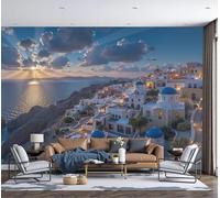 Panorama Carta Da Parati Murale 250x175cm, Parati Murali Fotografica Il mare presso la chiesa a cupola, stile mediterraneo,Blu Poster Con Effetto 3D Decorazione Soggiorno Camera Letto