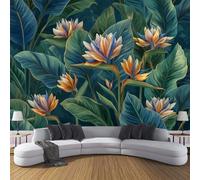 Panorama Carta Da Parati Murale 300 x 210 cm, Parati Murali Fotografica Piante e fiori, Murales Fotografici Foglie di Strelitzia, Adesivo Da Parete Poster Decorativo Con Effetto 3D