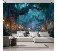 Panorama Carta Da Parati Verde Scuro Il Libro Della Giungla 400x280cm Decorazione Da Muro Xxl Poster Gigante Design Cameretta Lanterna A Forma Di Vite Effetto 3D Per Soggiorno,Camera Da Letto