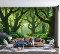 Panorama Carta Da Parati Verde Sentiero Tra Alberi E Muschio 300x210cm Decorazione Da Muro Xxl Poster Gigante Design Cameretta Il Libro Della Giungla Effetto 3D Per Soggiorno,Camera Da Letto,Sfondo Tv