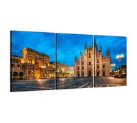 Panorama Duomo di Milano di notte Quadri su tela con telaio in legno 3 pezzi