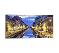 Panorama Milano navigli, Quadro stampa su tela con Telaio in Legno - 80x40 cm