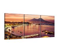 Panorama Napoli Vesuvio al tramonto Quadri su tela con telaio in legno 3 pezzi