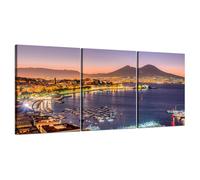 Panorama notturno Napoli Vesuvio - Quadri su tela con telaio in legno 3 pezzi